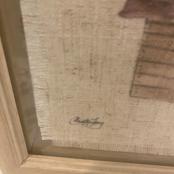 Vintage Signed Textured Fabric Botanical Wall Art with Natural Wood Frame 7”x 7” - Picture 6 of 10